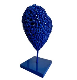 Coeur bleu sculpture métallique 45x30x20cm