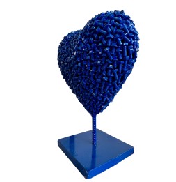 Coeur bleu sculpture métallique 45x30x20cm