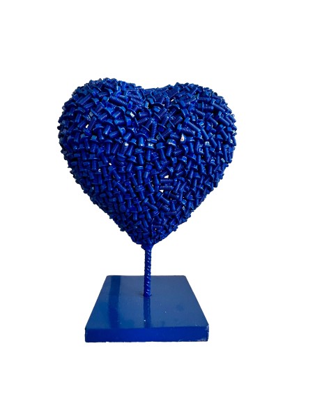 Coeur bleu sculpture métallique 45x30x20cm