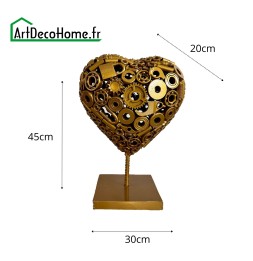 Coeur or sculpture métallique 45x30x20cm