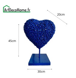 Coeur bleu sculpture métallique 45x30x20cm