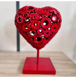 Coeur rouge sculpture métallique 45x30x20cm