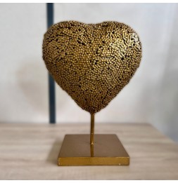 Coeur or chaines sculpture métallique 45x30x20cm