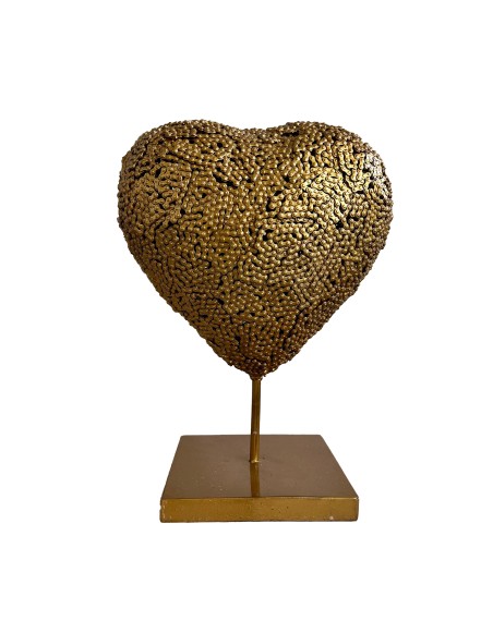 Coeur or chaines sculpture métallique 45x30x20cm