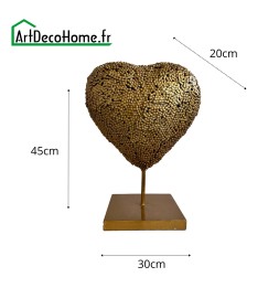 Coeur or chaines sculpture métallique 45x30x20cm
