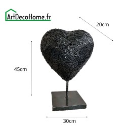 Coeur noir chaines sculpture métallique 45x30x20cm