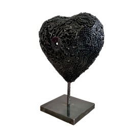 Coeur noir chaines sculpture métallique 45x30x20cm