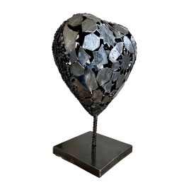 Coeur gris sculpture métallique 45x30x20cm
