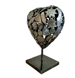 Coeur gris sculpture métallique 45x30x20cm