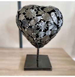 Coeur gris sculpture métallique 45x30x20cm
