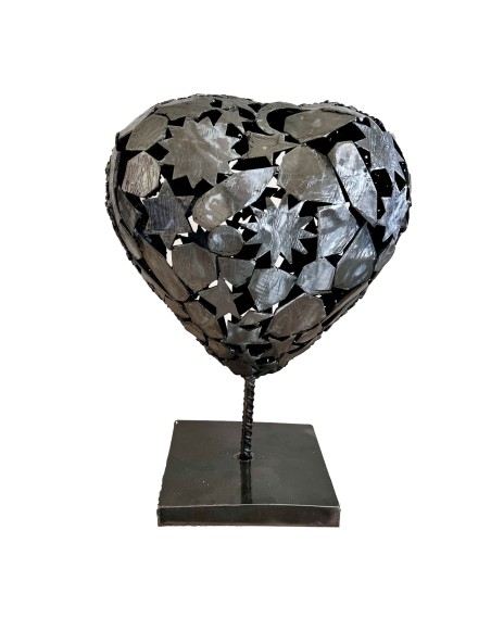 Coeur gris sculpture métallique 45x30x20cm