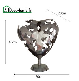 Coeur gris poli sculpture métallique 45x30x20cm