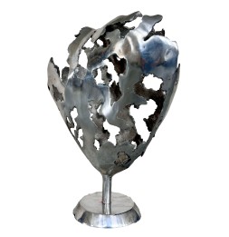 Coeur gris poli sculpture métallique 45x30x20cm