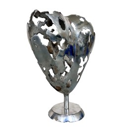 Coeur gris poli sculpture métallique 45x30x20cm