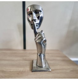 Visage silence sculpture métallique 39x12cm