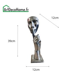 Visage silence sculpture métallique 39x12cm