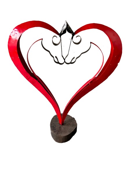 Coeur chevaux sculpture métallique 125x90x34cm