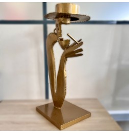 Homme chapeau sculpture métallique 70x40x25cm