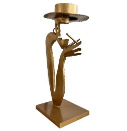 Homme chapeau sculpture métallique 70x40x25cm