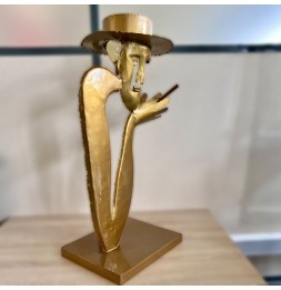 Homme chapeau sculpture métallique 70x40x25cm