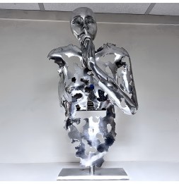 Buste silence sculpture métallique 75x40cm