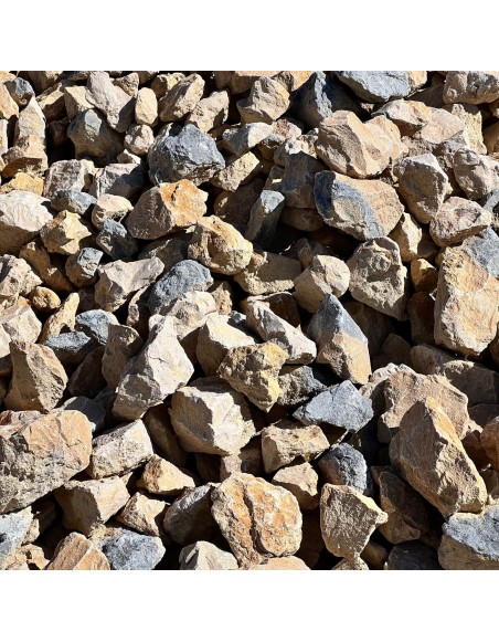 Pierre à gabion jaune et bleu mélangées en vrac