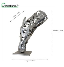 Tête de cheval sculpture métallique 75x60x40cm