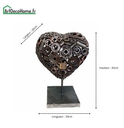 Coeur sculpture métallique 45x30x20cm